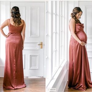 Revelry Maternity Skye Satin Dress. size 12,
Desert rose color